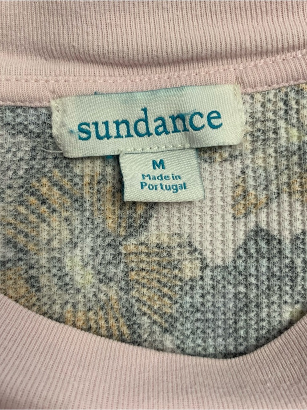 Sundance Tee Top Women M Floral Thermal Waffle Velvet Button Cuff Trim Boho Pink - Picture 15 of 16